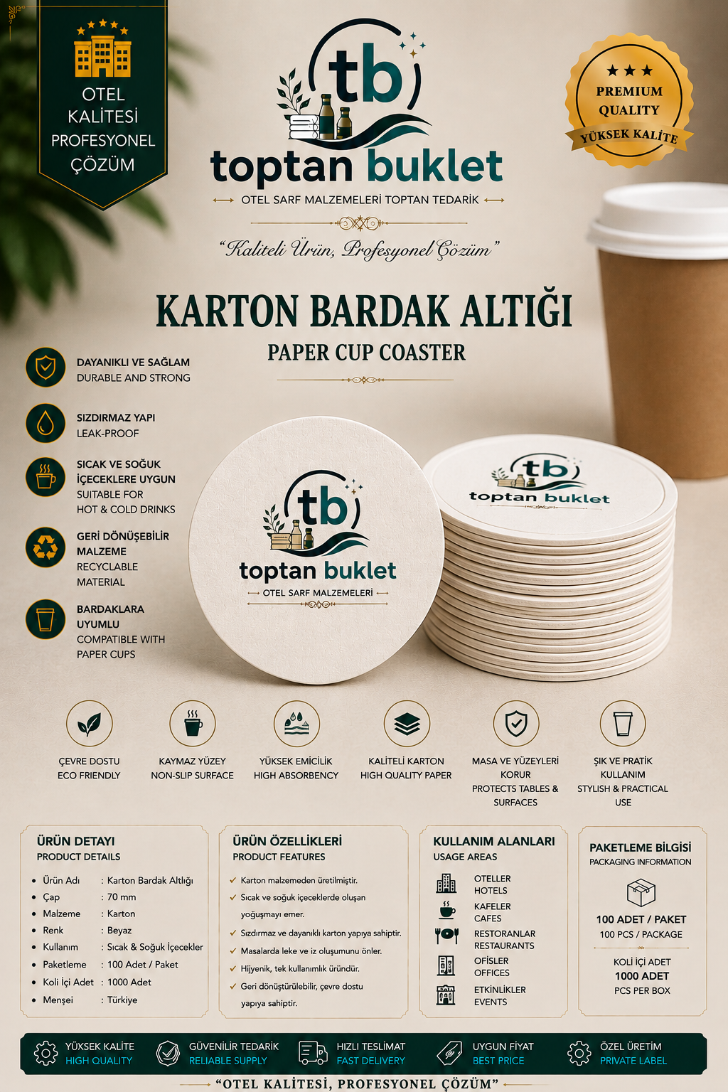 Toptan Buklet Bardak Altlığı